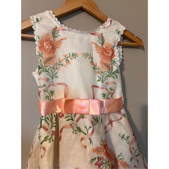 Disney D-Signed Girl's S Beauty & The Beast Lace Trim Pink Floral Dress Formal - Picture 3 of 8